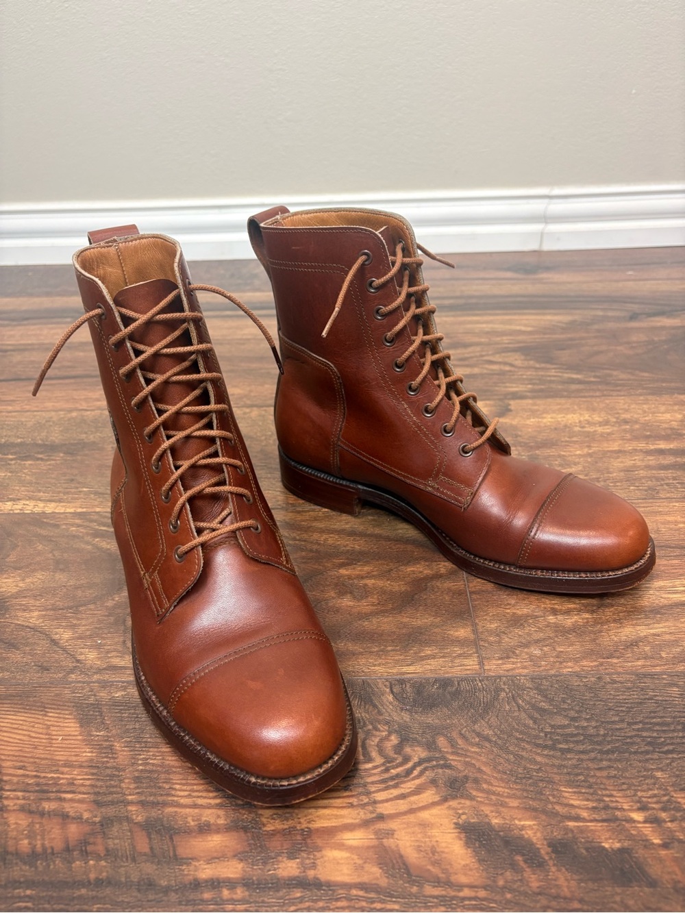 Vtg Ralph Lauren Bench Made in England Leather Cap Toe Lace Up Boots Womens 9.5